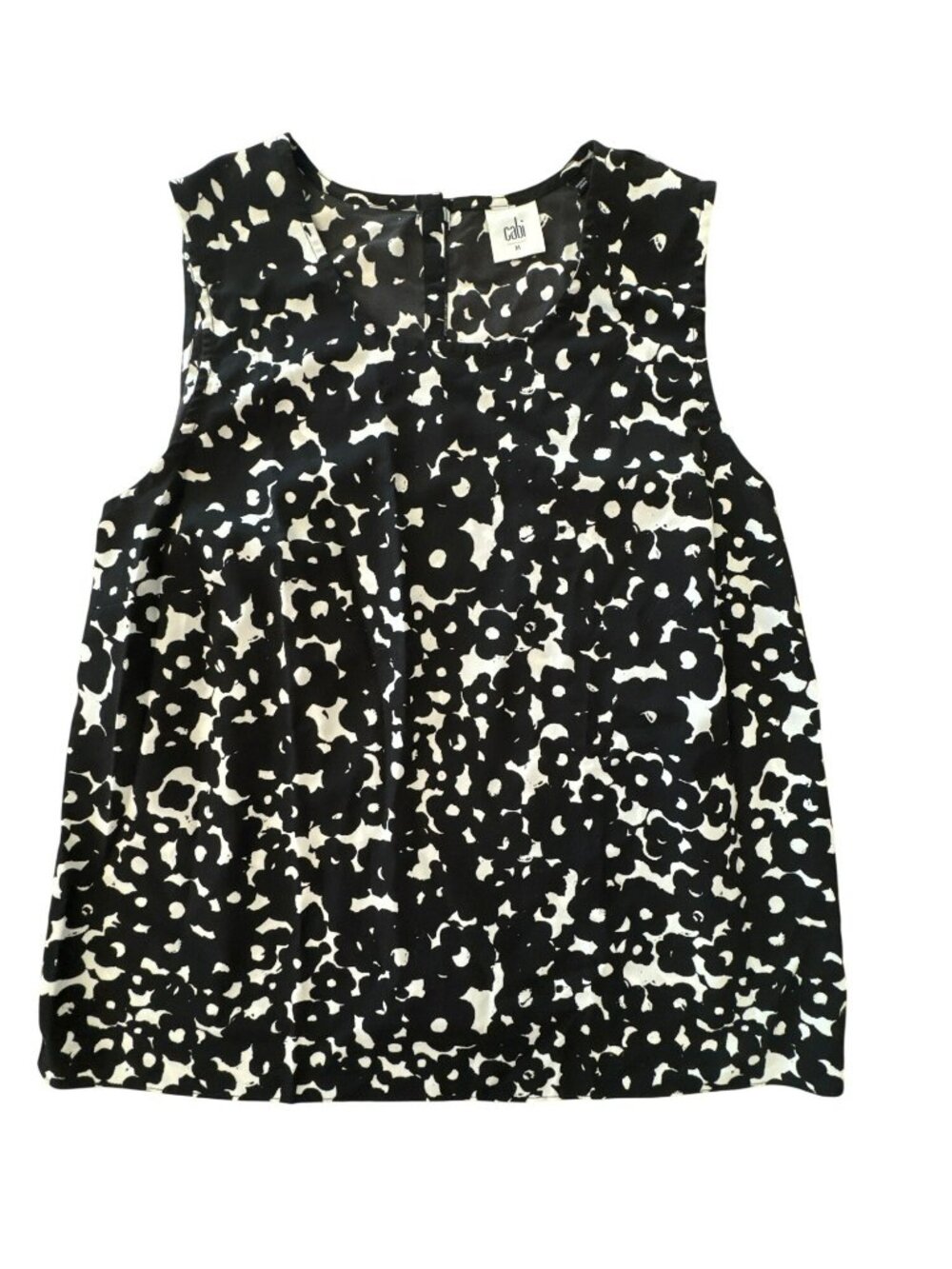 Cabi 5353 Dixon Floral Black White Top Blouse Medium Keyhole Sleeveless Shell